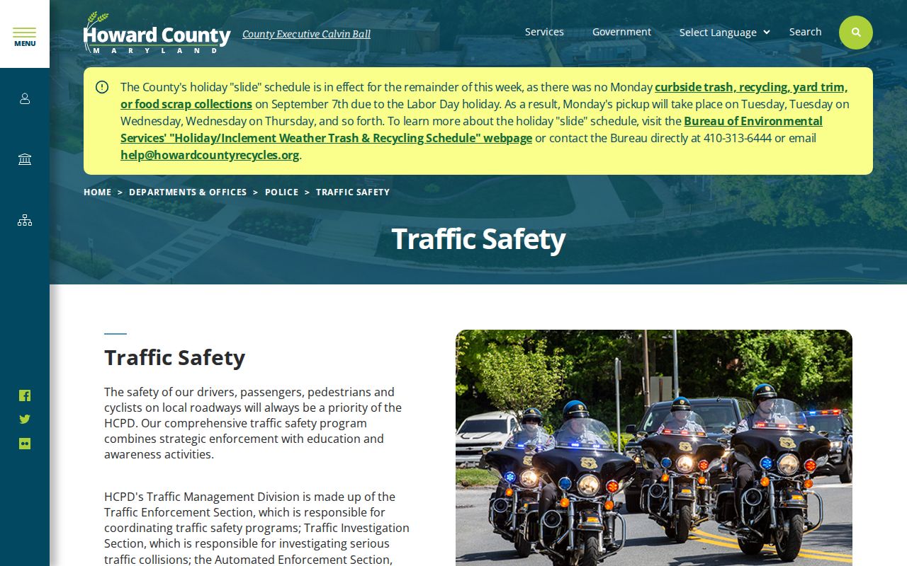 Howard County traffic management and citation page for Howard County traffic warrant records